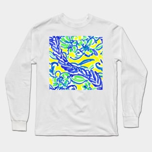 Blue, yellow and green floral watercolor pattern Long Sleeve T-Shirt